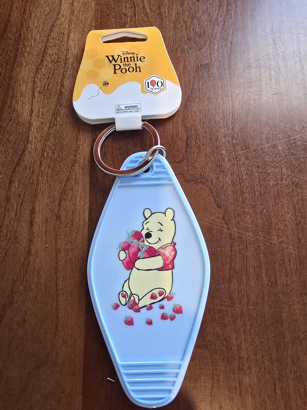 Disney Blue Keychain with Winnie The Pooh and Strawberry Design, New With Tags!